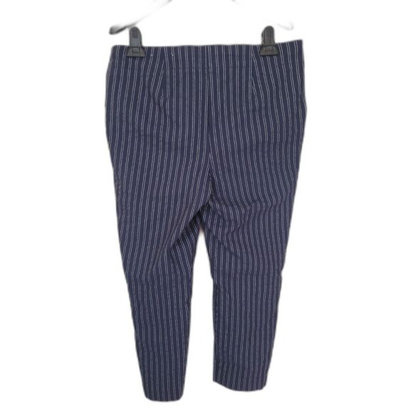 Chicos Blue White Striped Ankle Button Leg Pants - Picture 2 of 4